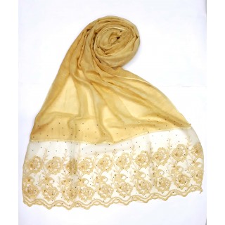 Designer Cotton Women's Stole with flower print - Yellow